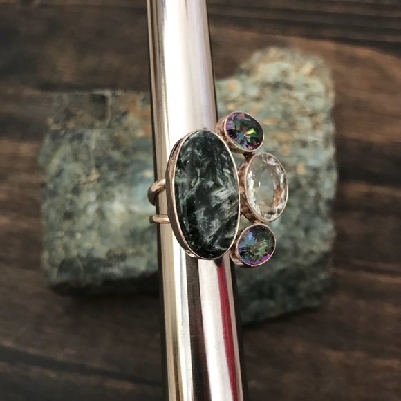 SERAPHINITE LEMON QUARTZ MYSTIC TOPAZ COMBO RING - Picture 3 of 7